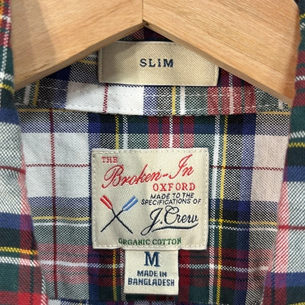 🍋 J.Crew broken in, plaid cotton Oxford, slim organic: